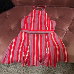 Favlux Red White & Black Striped Halter Top and Short Set